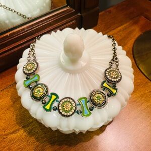 Colorful enamel and brass look necklace